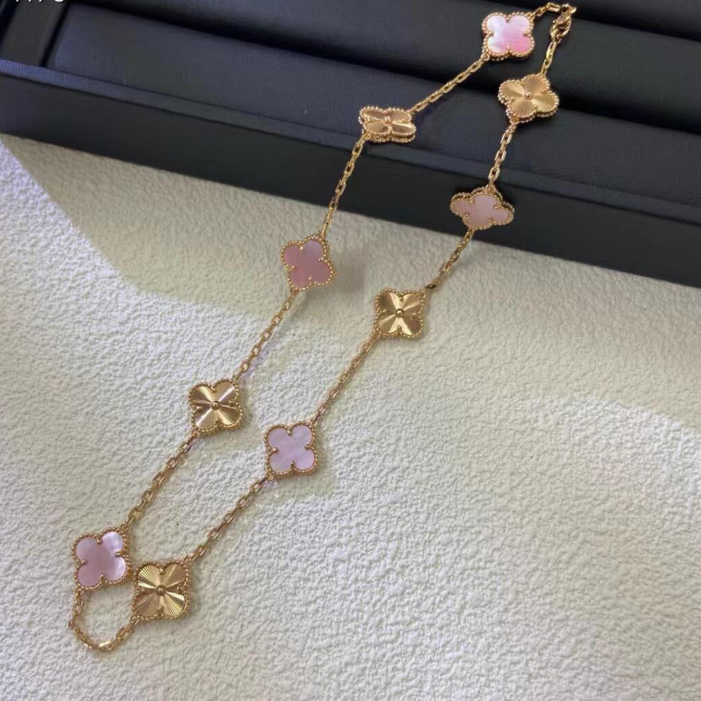VCA CLOVER 10 MOTIFS LASER PINK MOP NECKLACE