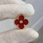 VCA CLOVER MEDIUM 1 MOTIFS CARNELIAN DIAMOND EARRINGS