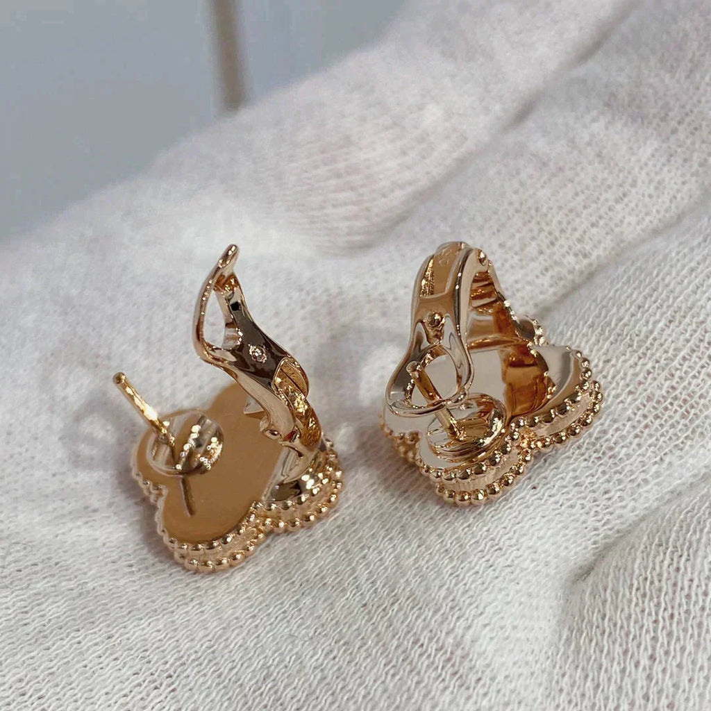 VCA CLOVER MEDIUM 1 MOTIFS CARNELIAN DIAMOND EARRINGS