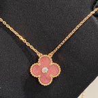 VCA CLOVER 15MM DIAMOND RHODONITE NECKLACE