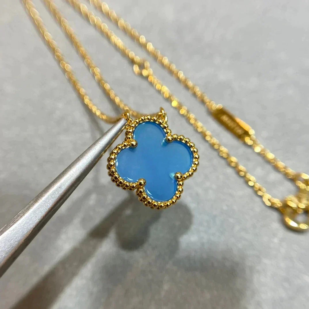 VCA CLOVER 15MM BLUE AGATE NECKLACE