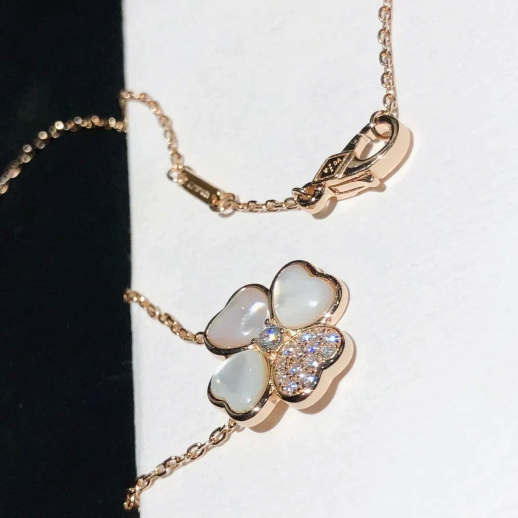VCA CLOVER MOP DIAMOND ROSE GOLD NECKLACE