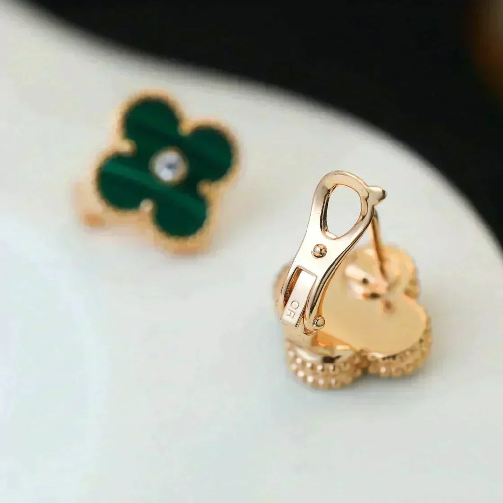 VCA CLOVER MEDIUM 1 MOTIFS MALACHITE DIAMOND EARRINGS