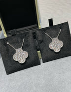 VCA CLOVER 25MM LARGE PENDANT DIAMOND PAVED SILVER NECKLACE