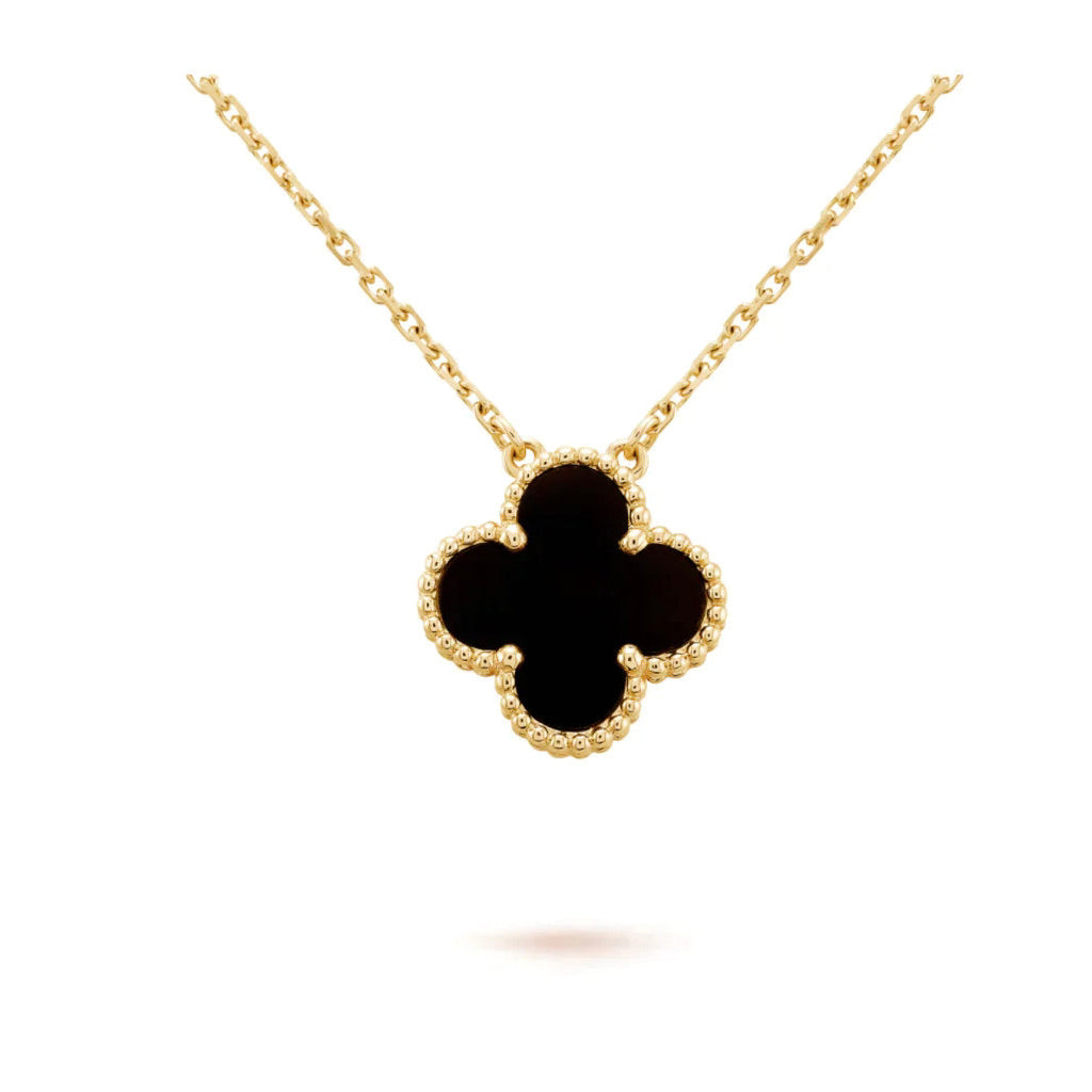 VCA CLOVER 15MM BLACK ONYX SINGLE FLOWER NECKLACE