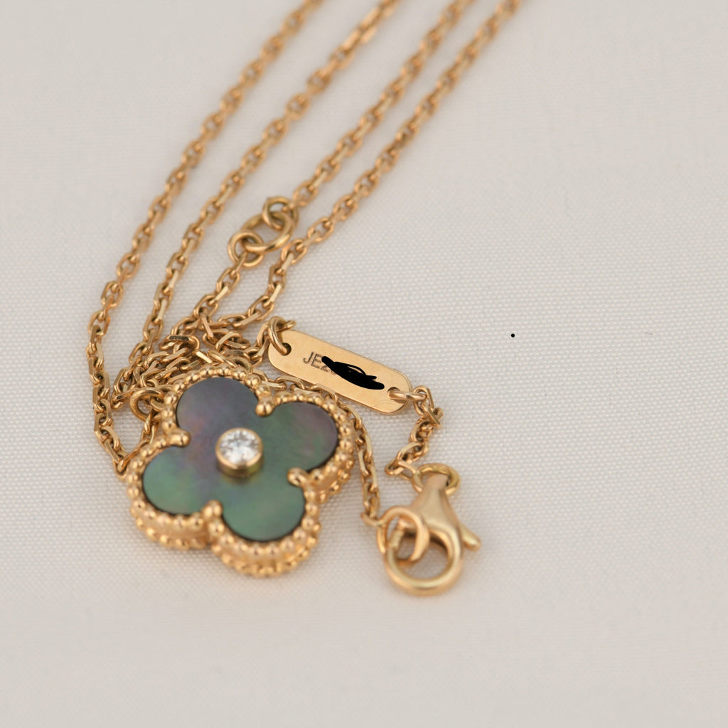 VCA CLOVER 15MM DIAMOND AND MOTHER-OF-GREY NECKLACE