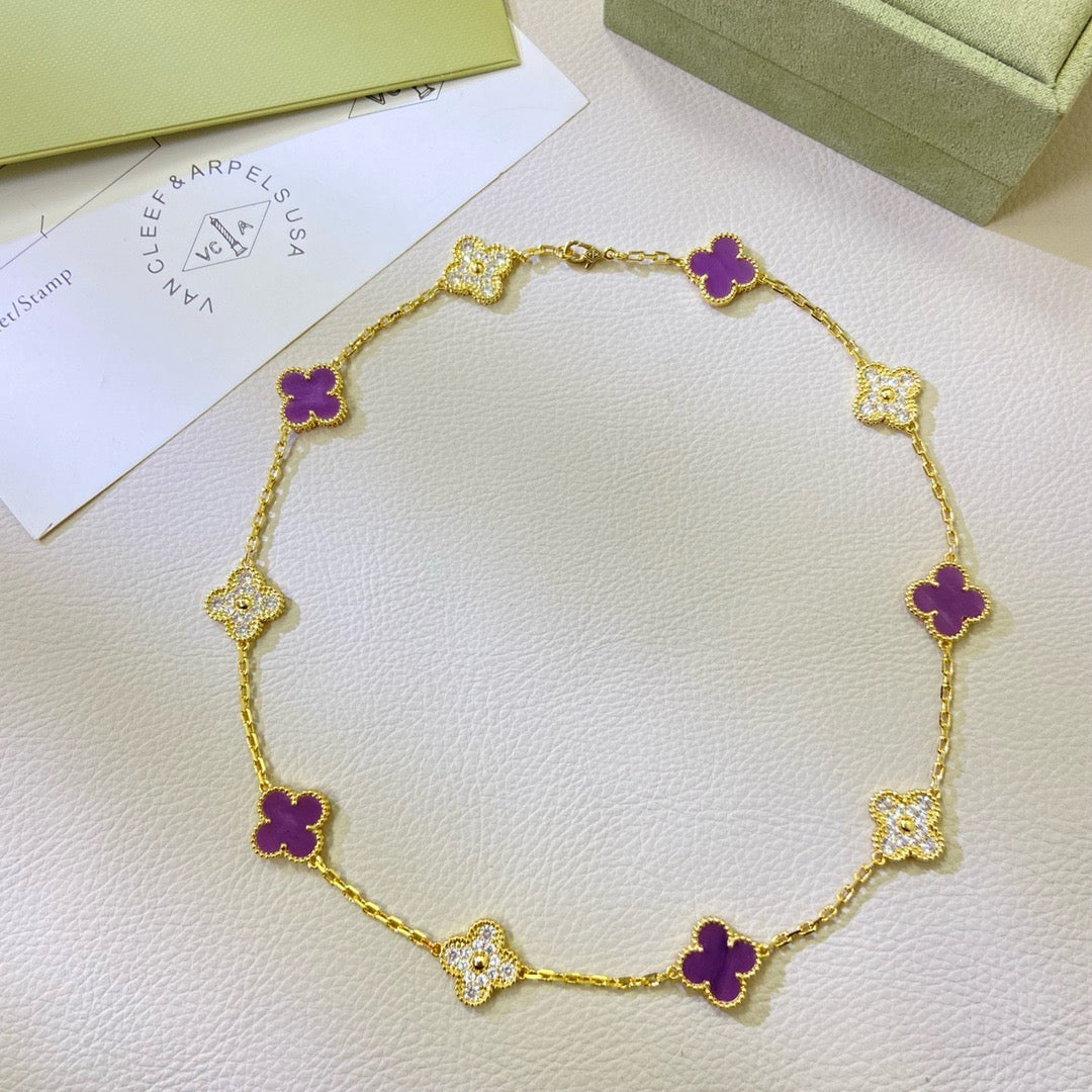 VCA CLOVER 10 MOTIFS PURPLE VIOLET DIAMOND NECKLACE