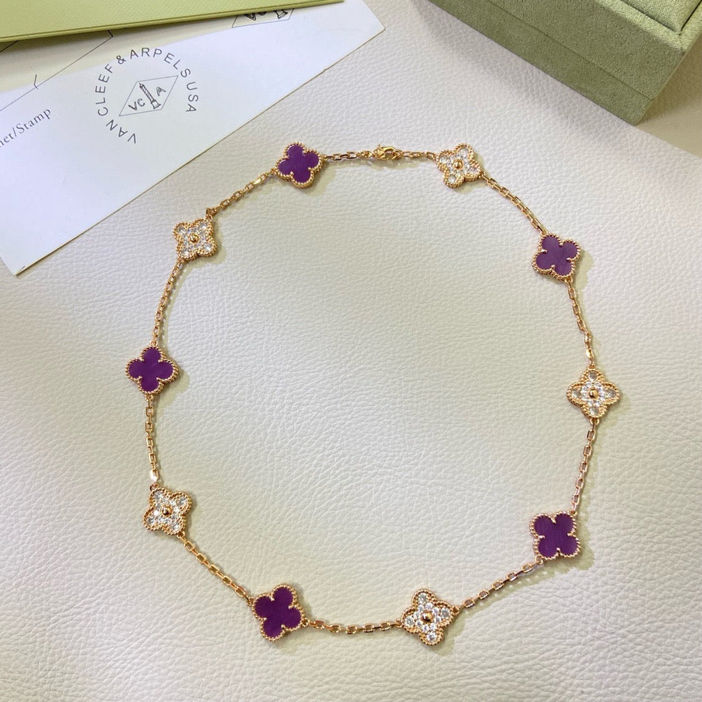 VCA CLOVER 10 MOTIFS PURPLE VIOLET DIAMOND NECKLACE