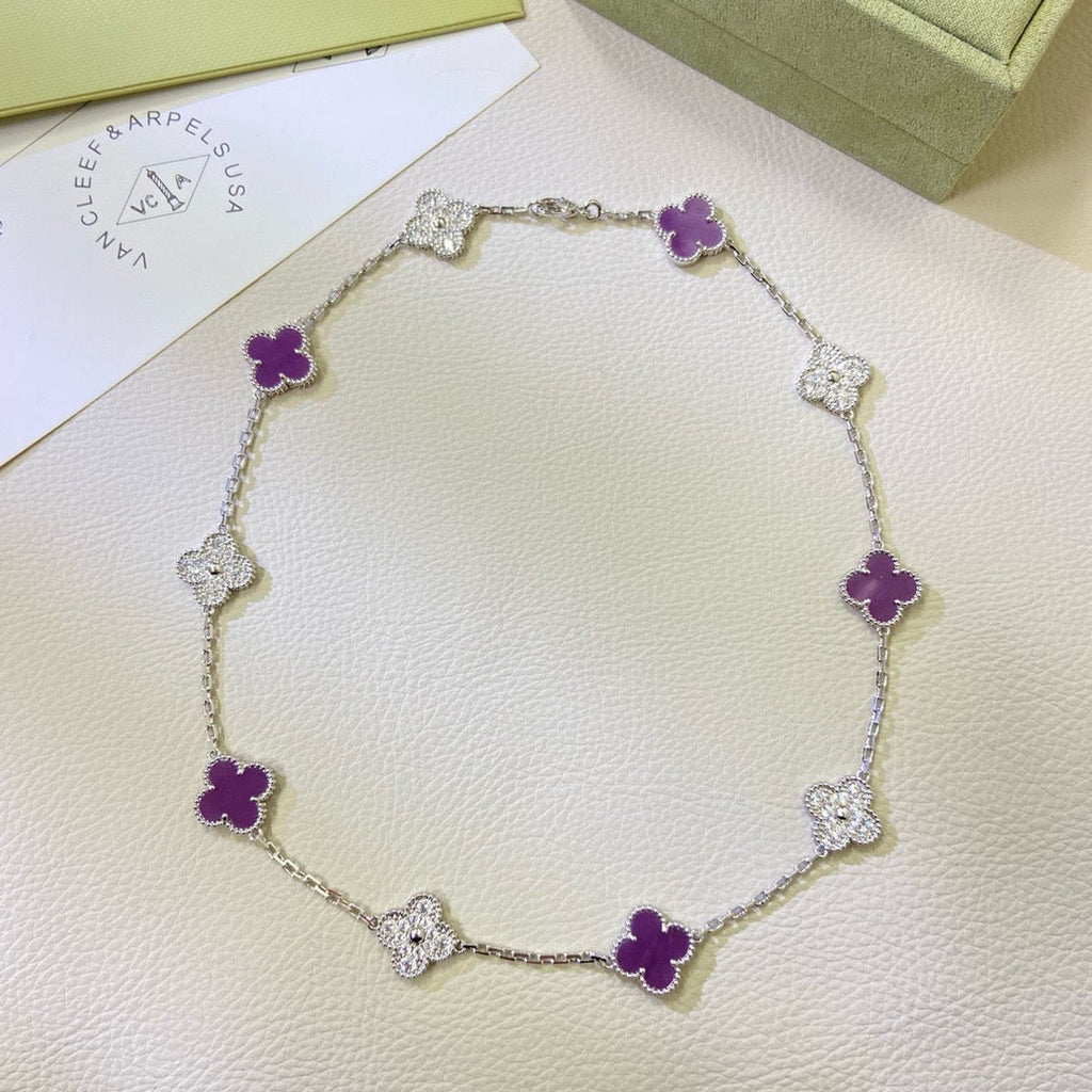 VCA CLOVER 10 MOTIFS PURPLE VIOLET DIAMOND NECKLACE