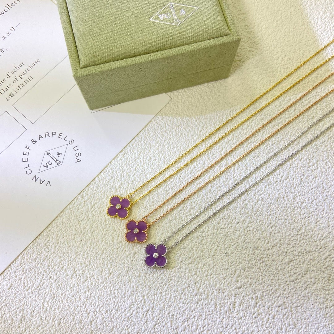 VCA CLOVER 15MM DIAMOND PURPLE VIOLET NECKLACE