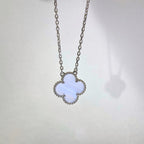 VCA CLOVER 15MM BLUE CHALCEDONY NECKLACE SILVER