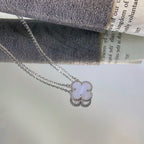 VCA CLOVER 15MM BLUE CHALCEDONY NECKLACE SILVER