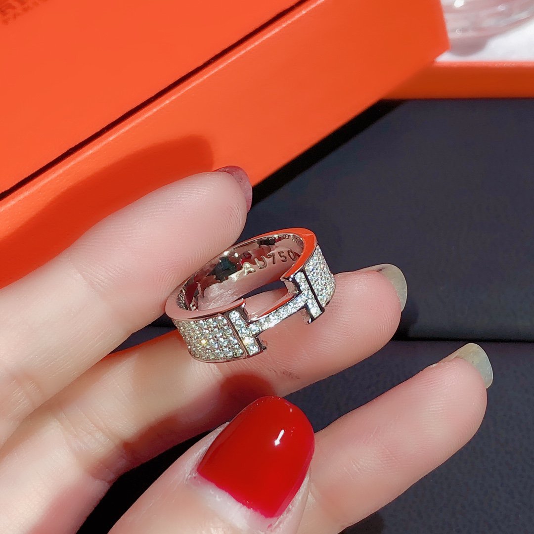 HERMES H RING FULL DIAMOND