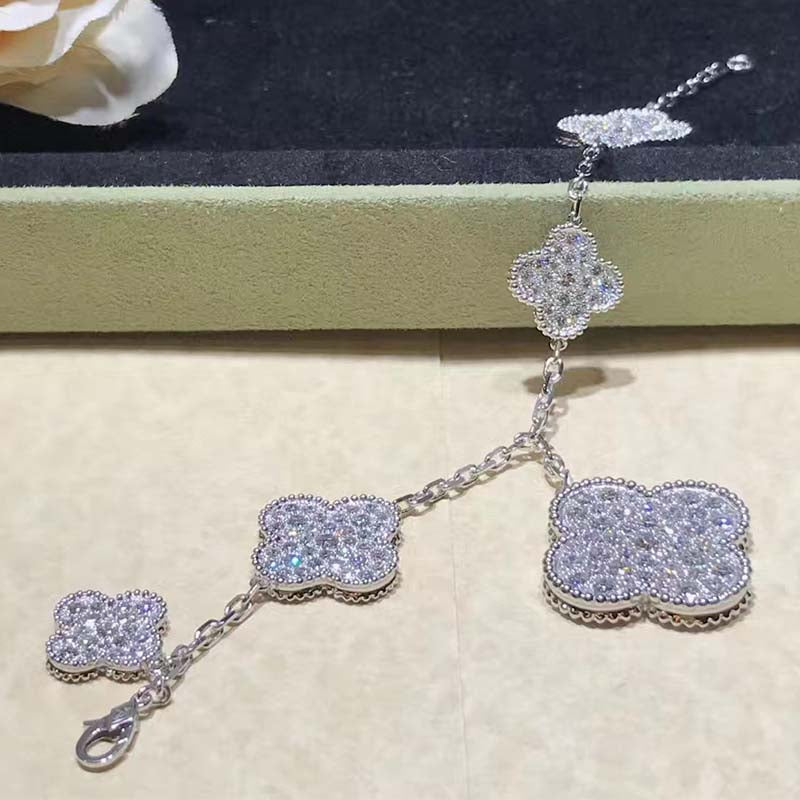 VCA CLOVER 6 MOTIFS SILVER DIAMOND BRACELET