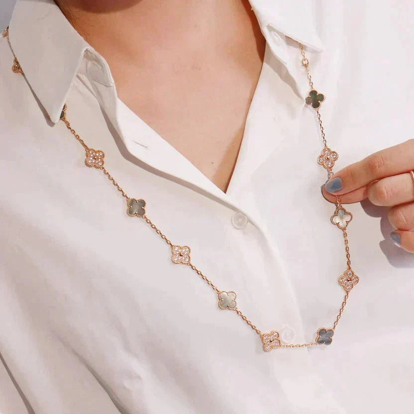 VCA CLOVER 20 MOTIFS DARK MOP DIAMOND NECKLACE