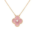 VCA CLOVER 15MM DIAMOND RHODONITE NECKLACE