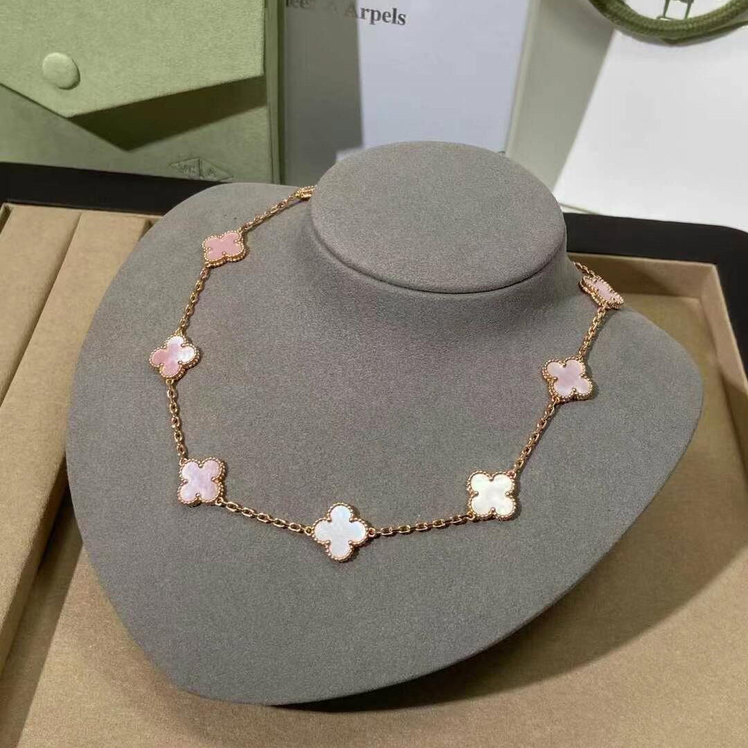 VCA CLOVER 10 MOTIFS PINK MOP NECKLACE