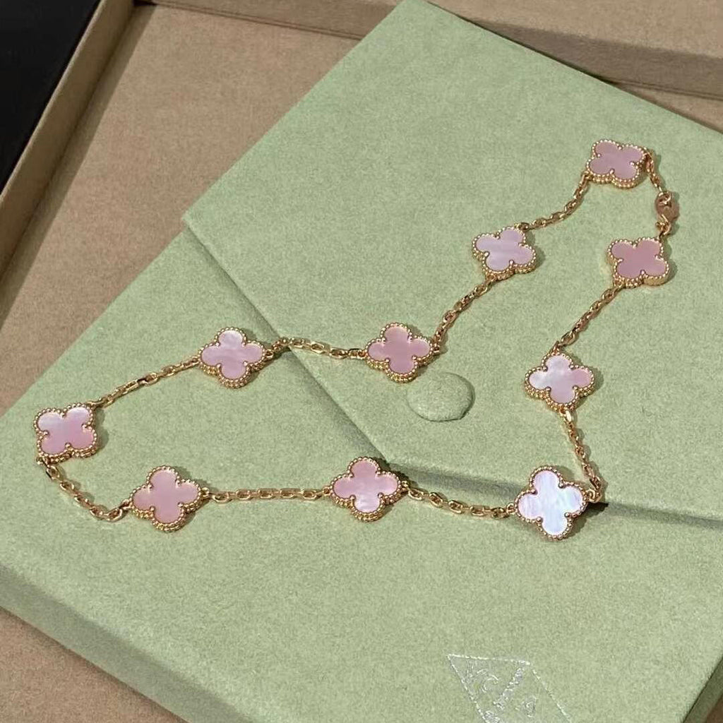 VCA CLOVER 10 MOTIFS PINK MOP NECKLACE